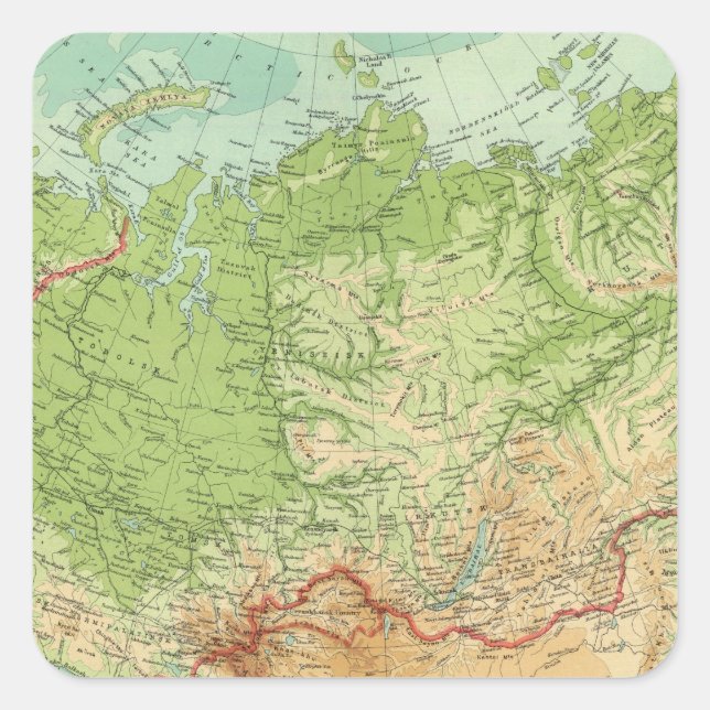 Sibirienplan mit Schifffahrtsrouten Quadratischer Aufkleber (Vorderseite)
