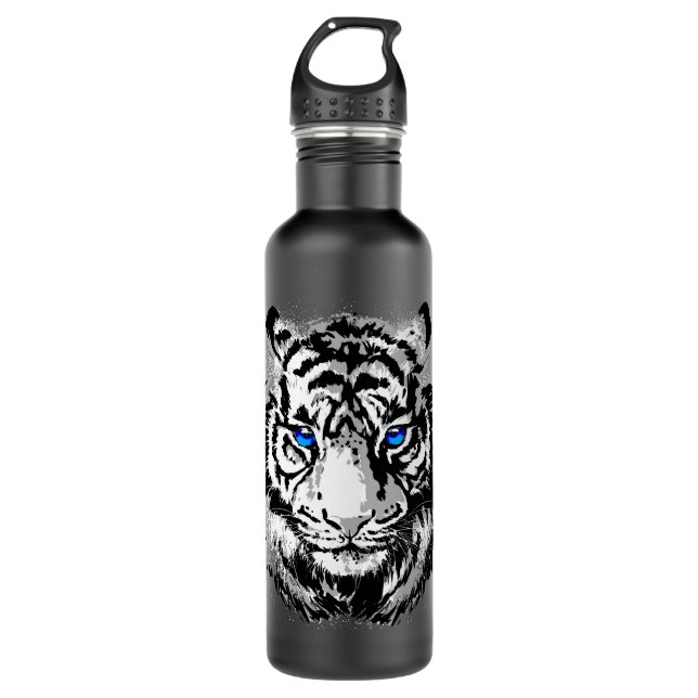 Sibirienweißer Tiger Kopf - Tiger Blue Eyes Edelstahlflasche (Vorderseite)