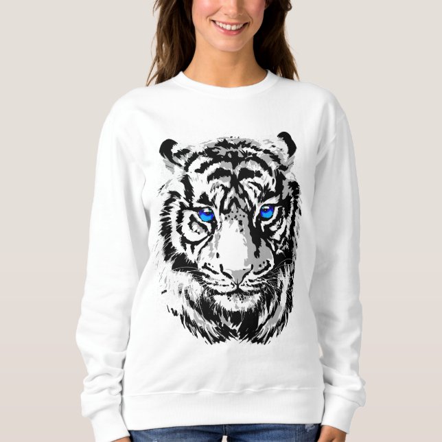 Sibirienweißer Tiger Kopf - Tiger Blue Eyes Sweatshirt (Vorderseite)