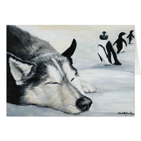 "Sibirier Huskeys Penquin Traum-" Hundekunst-Gruß Karte