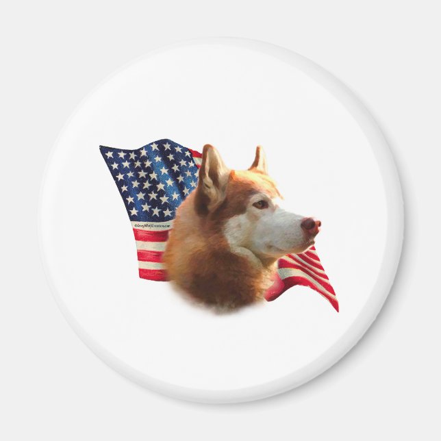 Sibirische Husky-Flagge (rot) Magnet (Vorne)