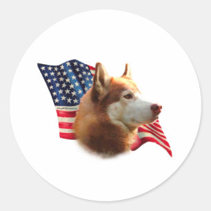 Sibirische Husky-Flagge (rot) Runder Aufkleber