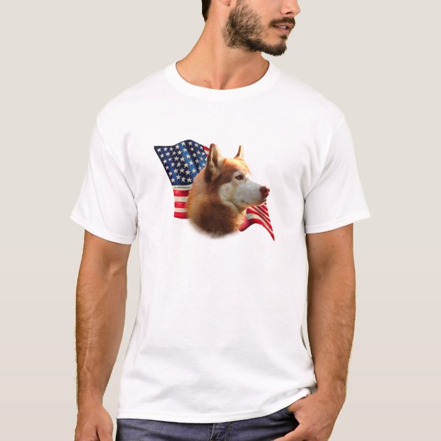 Sibirische Husky-Flagge (rot) T-Shirt (Vorderseite)