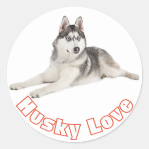 Sibirische Husky-Graue Welpe-Hund Rote Liebe Runder Aufkleber