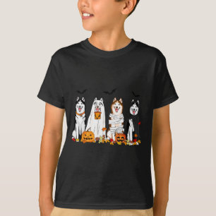 Sibirische Husky-Hunde Geist Hexe Mumie Halloween T-Shirt