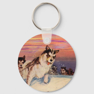 Sibirische Husky-Hunde in den 40er Jahren machen i Schlüsselanhänger