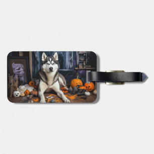 Sibirische Husky-Kürbisse Halloween Gruselig Gepäckanhänger