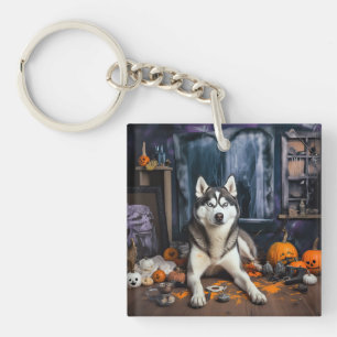 Sibirische Husky-Kürbisse Halloween Gruselig Schlüsselanhänger