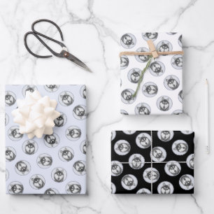 Sibirische Husky Malerei Schwarz-Weiß-Hunde Kunst Geschenkpapier Set