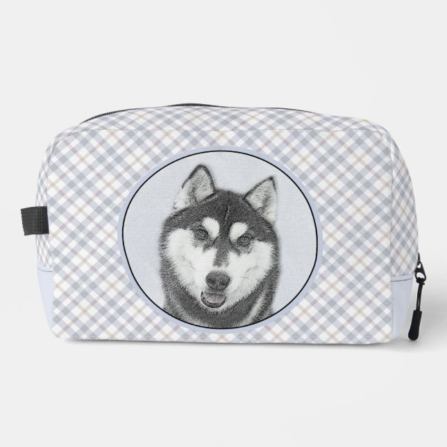 Sibirische Husky Malerei Schwarz-Weiß-Hunde Kunst Waschbeutel (Vorderseite)