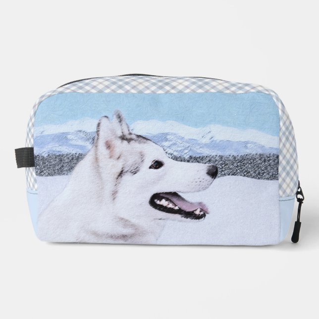 Sibirische Husky-Malerei - Silber und Weiße Hundek Waschbeutel (Vorderseite)