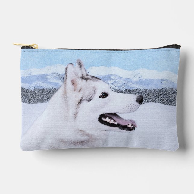 Sibirische Husky-Malerei - Silber und Weiße Hundek Zubehörtasche (Vorderseite)