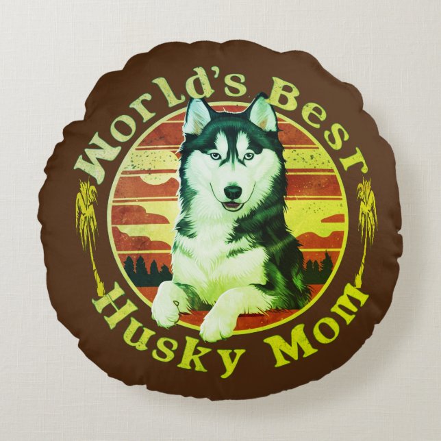 Sibirische Husky Mama Kunst : Husky Eigentümer ist Rundes Kissen (Vorderseite)