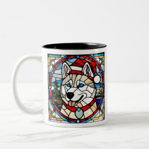 Sibirische Husky-Tasse aus festem Glas. Zweifarbige Tasse