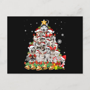 Sibirische Husky-Weihnachtsbaumlichter   Hund Xmas Einladungspostkarte