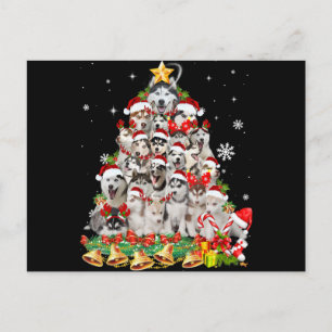 Sibirische Husky-Weihnachtsbaumlichter   Hunde-Wei Feiertagspostkarte