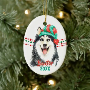 Sibirische Husky Weihnachtsmannmütze Holiday Strin Keramik Ornament
