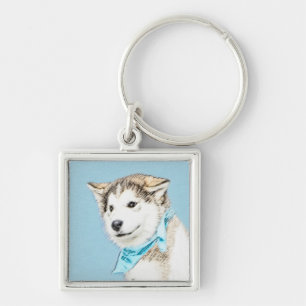 Sibirische Husky-Welpen-Malerei - Original Hundeku Schlüsselanhänger