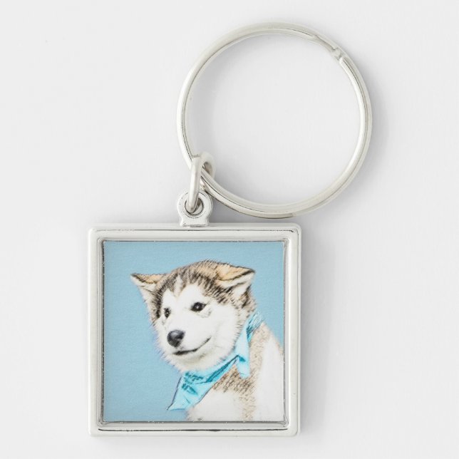 Sibirische Husky-Welpen-Malerei - Original Hundeku Schlüsselanhänger (Vorne)