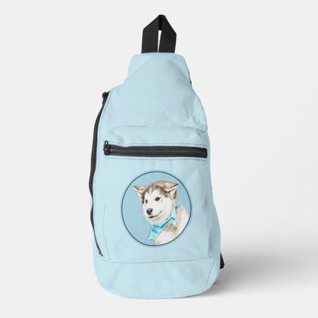 Sibirische Husky Welpenmalerei Copper Red Dog Art Crossbody Bag (Vorderseite)