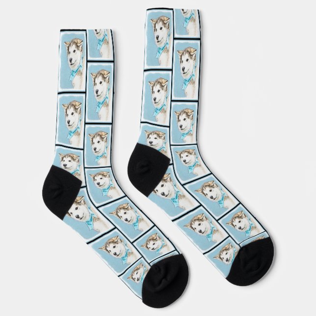 Sibirische Husky Welpenmalerei Copper Red Dog Art Socken (Rechts)