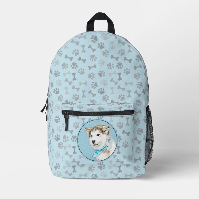 Sibirische Husky-Welpenmalerei - Original Hundesch Bedruckter Rucksack (Vorderseite)