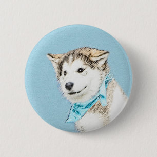 Sibirische Husky-Welpenmalerei - Original Hundesch Button