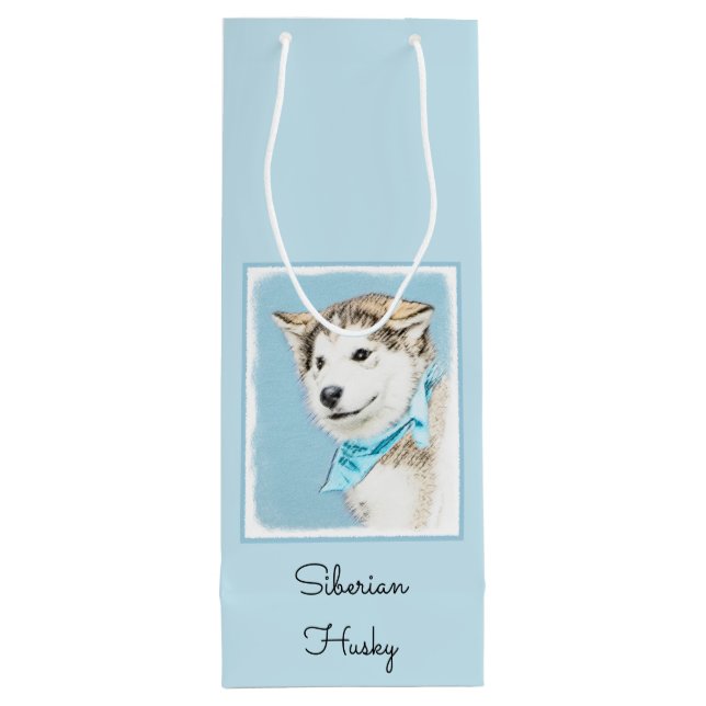 Sibirische Husky-Welpenmalerei - Original Hundesch Geschenktüte Für Weinflaschen (Rückseite)