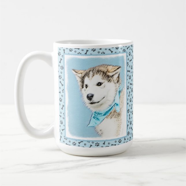 Sibirische Husky-Welpenmalerei - Original Hundesch Kaffeetasse (Links)