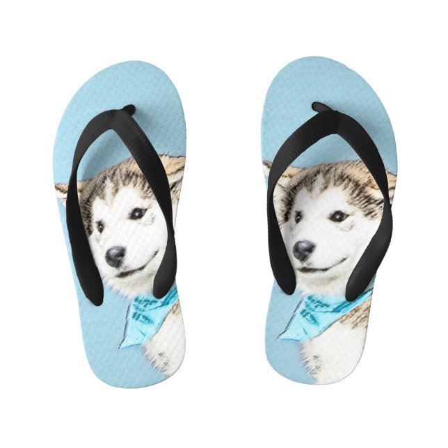 Sibirische Husky-Welpenmalerei - Original Hundesch Kinderbadesandalen (Fußbett)