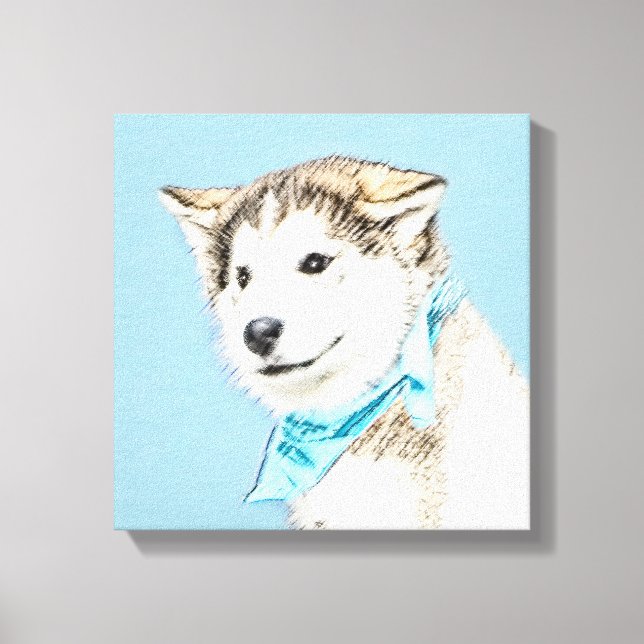 Sibirische Husky-Welpenmalerei - Original Hundesch Leinwanddruck (Vorderseite)