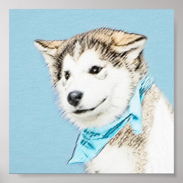 Sibirische Husky-Welpenmalerei - Original Hundesch Poster (Vorne)