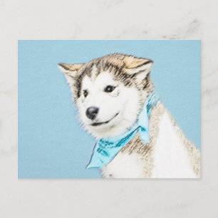 Sibirische Husky-Welpenmalerei - Original Hundesch Postkarte