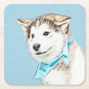 Sibirische Husky-Welpenmalerei - Original Hundesch Rechteckiger Pappuntersetzer
