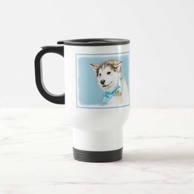 Sibirische Husky-Welpenmalerei - Original Hundesch Reisebecher (Links)