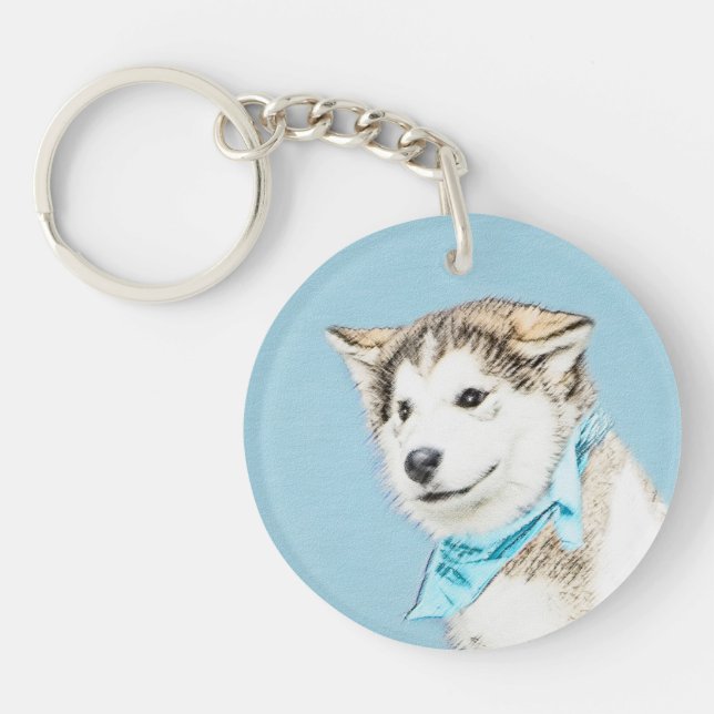 Sibirische Husky-Welpenmalerei - Original Hundesch Schlüsselanhänger (Vorderseite)