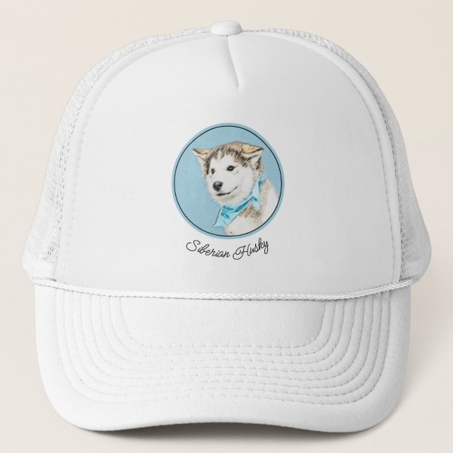 Sibirische Husky-Welpenmalerei - Original Hundesch Truckerkappe (Vorderseite)
