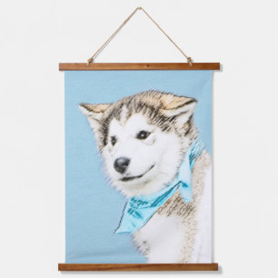 Sibirische Husky-Welpenmalerei - Original Hundesch Wandteppich Mit Holzrahmen