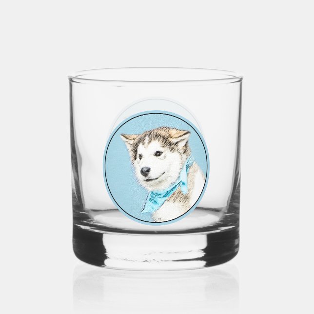 Sibirische Husky-Welpenmalerei - Original Hundesch Whiskyglas (Vorderseite)