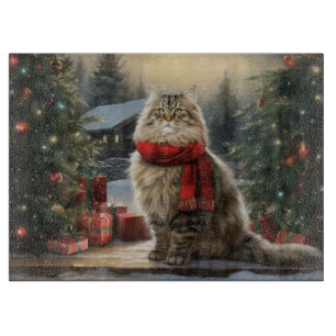 Sibirische Katze im Schnee Weihnachten Schneidebrett