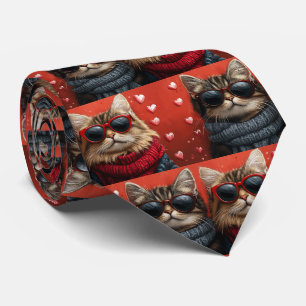 Sibirische Katze mit Herzrosen Valentinstag Krawatte