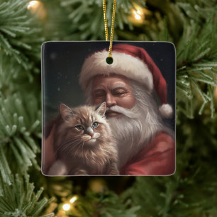 Sibirische Katze mit Santa Claus Festive Weihnacht Keramikornament