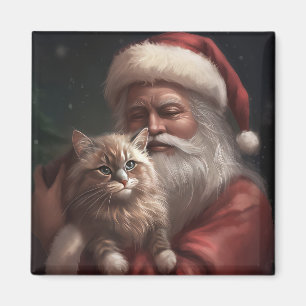 Sibirische Katze mit Santa Claus Festive Weihnacht Magnet