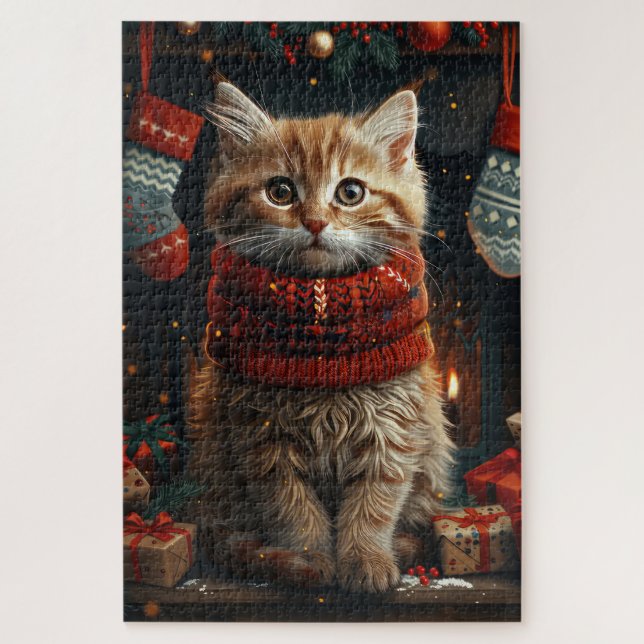 Sibirische Katze mit Weihnachtsgeschenken Feuerpla (Vertikal)