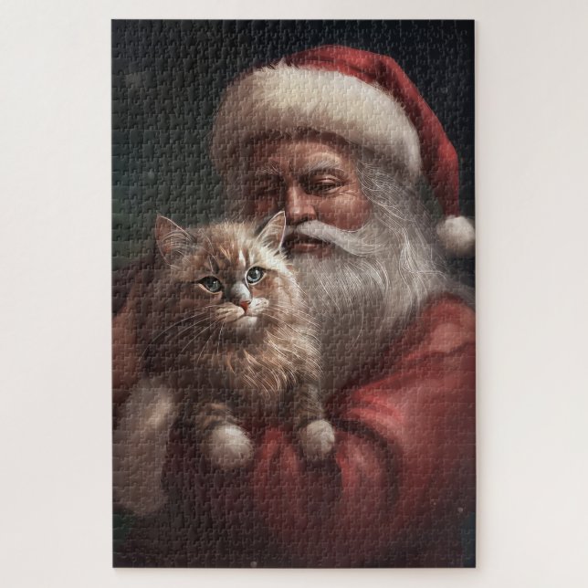 Sibirische Katze mit Weihnachtsmann Weihnachten (Vertikal)