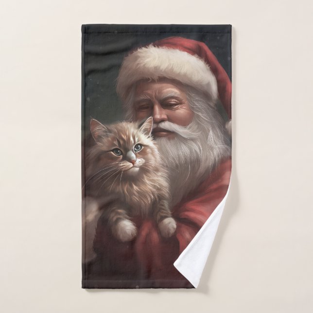 Sibirische Katze mit Weihnachtsmann Weihnachten Badhandtuch Set (Handtuch)