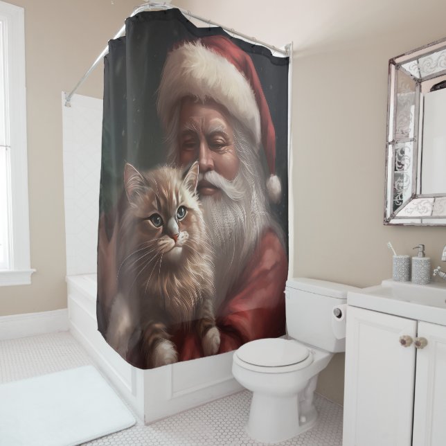 Sibirische Katze mit Weihnachtsmann Weihnachten Duschvorhang (Beispiel)