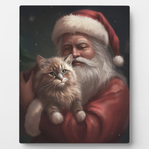 Sibirische Katze mit Weihnachtsmann Weihnachten Fotoplatte