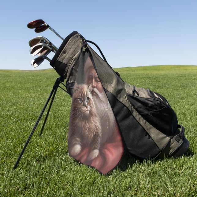 Sibirische Katze mit Weihnachtsmann Weihnachten Golfhandtuch (Gras)