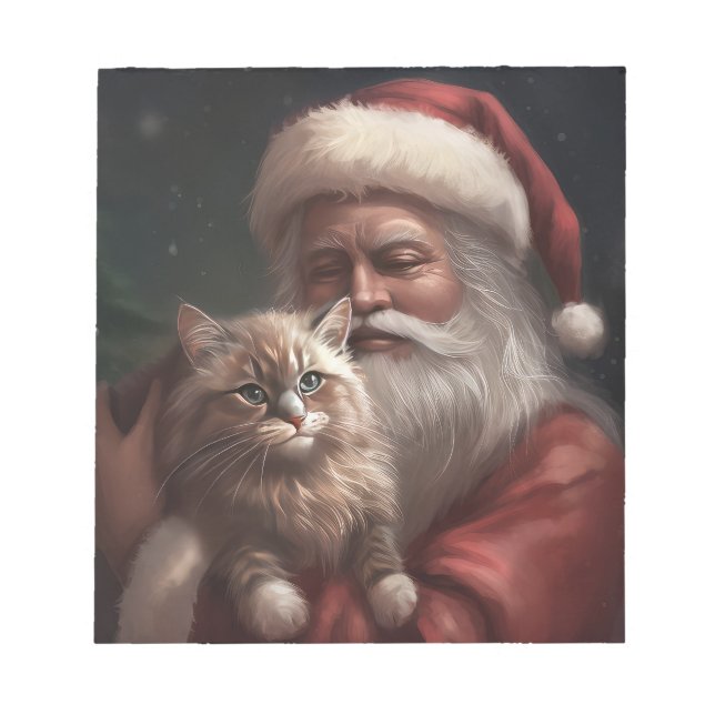Sibirische Katze mit Weihnachtsmann Weihnachten Notizblock (Vorderseite)